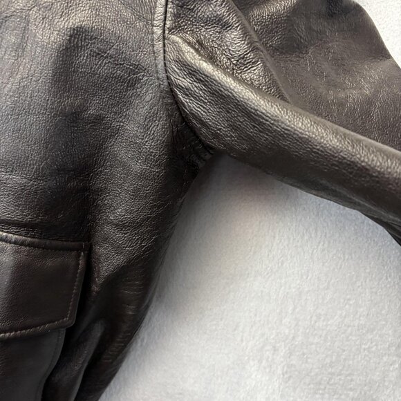 St Johns Bay Leather Sherpa Collar Aviator Jacket Mens Large Black Bomber Coat - Picture 15 of 16